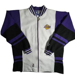 Vintage Los Angeles LA Lakers Starter 90s NBA shooting shirt rare full zip Large